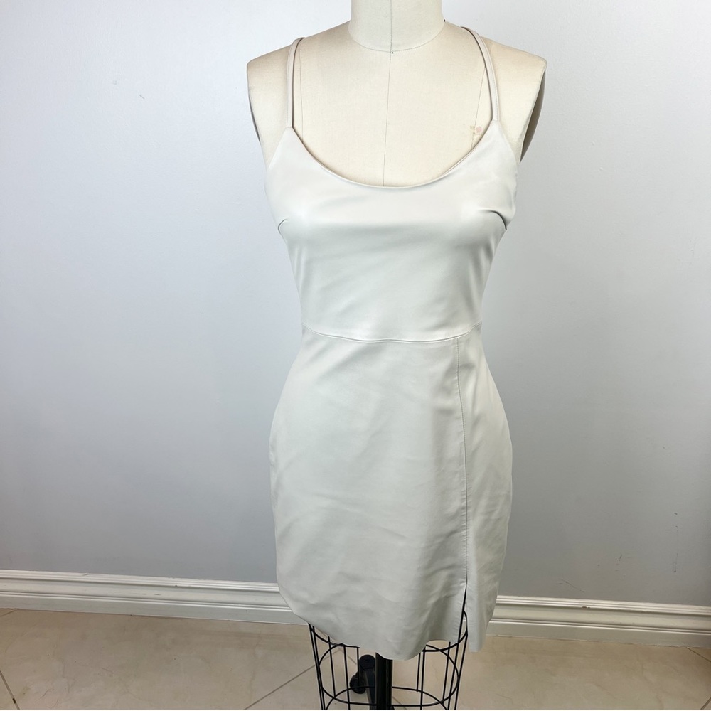 ZARA Faux Leather Cami Mini Dress Size S Bone